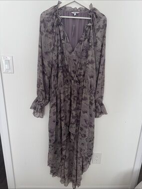 Reitmans Taupe Gray Floral Long Sleeve Maxi Dress